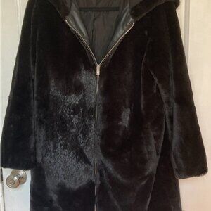 ZARA Unisex Hooded Black Faux Fur Teddy Coat with Zipper